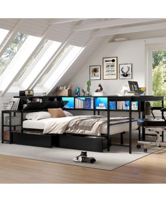 Streamdale Corner Bed Frame   with Bookcase, LED, Charging Station