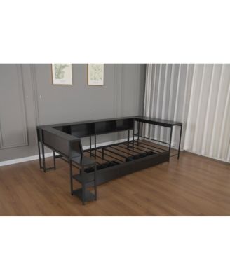 Streamdale Corner Bed Frame   with Bookcase, LED, Charging Station