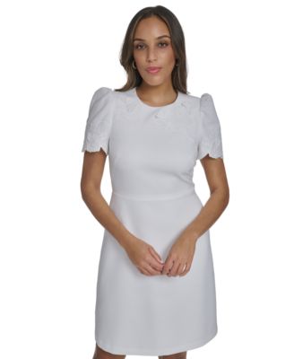 Petite Laser-Cut Trim Detail Fit & Flare Dress