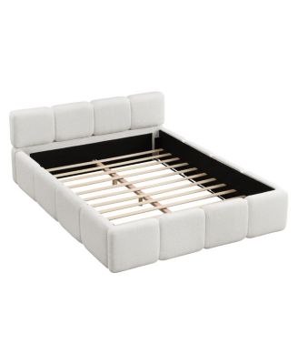 Queen Size Boucle Platform Bed with Thick Headboard and Footboard