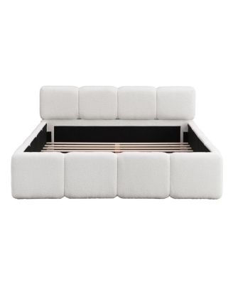 Queen Size Boucle Platform Bed with Thick Headboard and Footboard