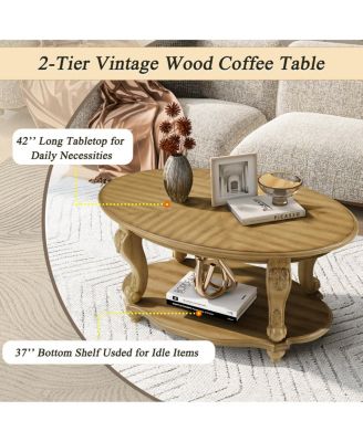 Streamdale 42" Oval Wood Coffee Table with Open Storage Shelf