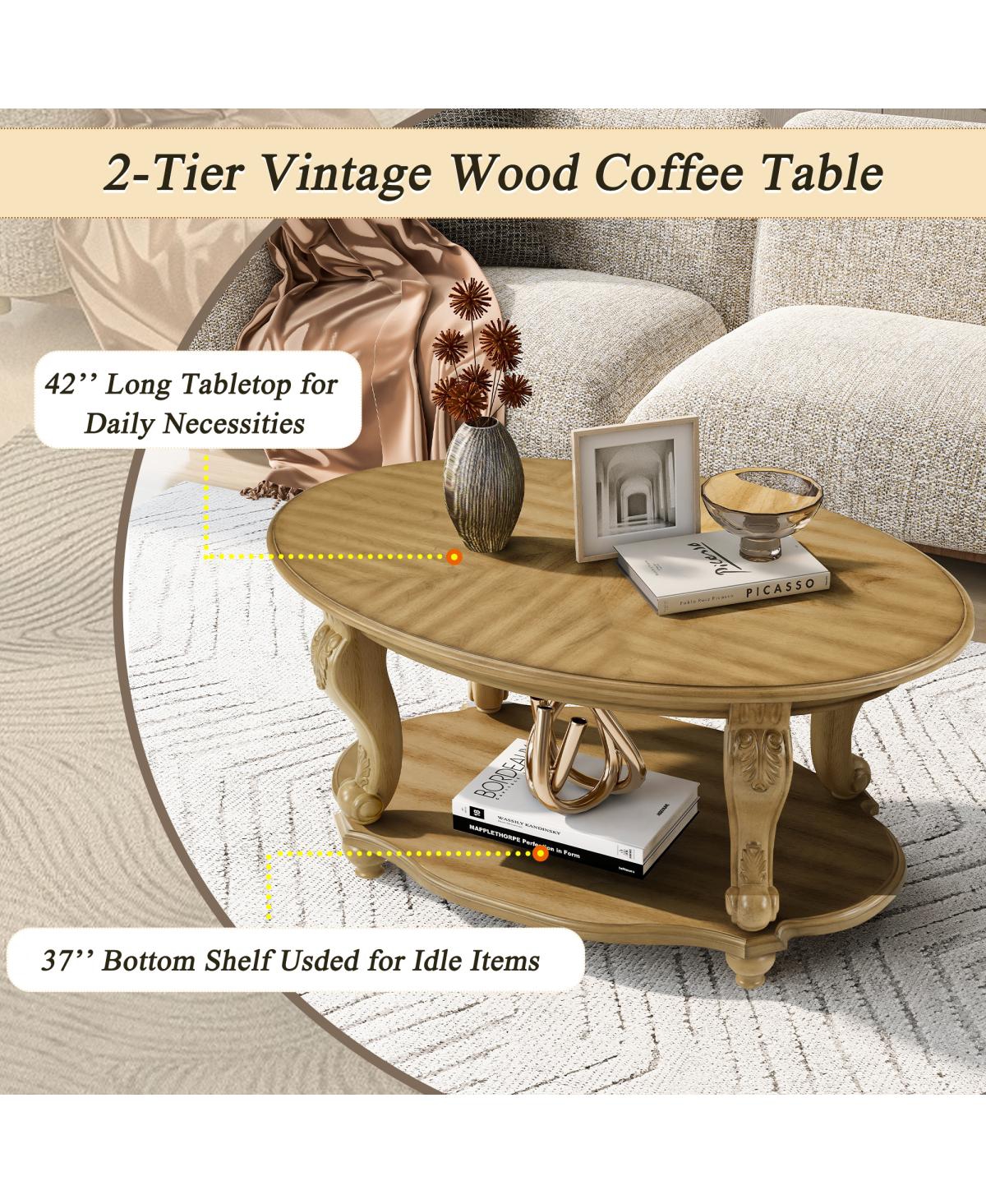 Streamdale Furniture Streamdale 42" Oval Wood Coffee Table with Open Storage Shelf