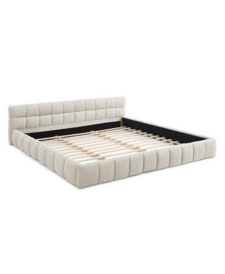 King size upholstered bed frame with chenille fabric, no box spring needed
