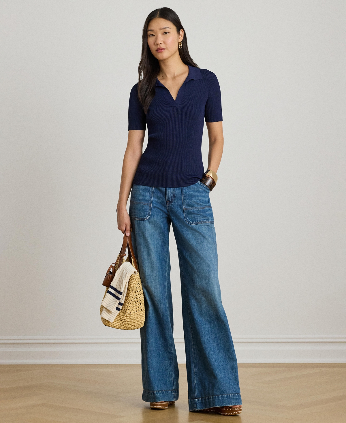 Lauren Ralph Women's Slim Fit Polo Collar Top
