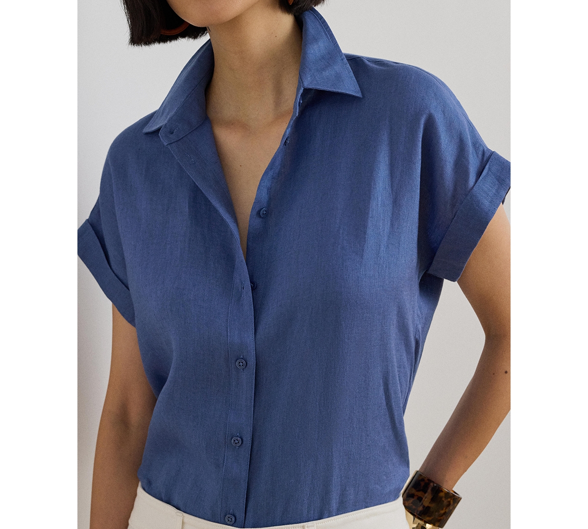 Lauren Ralph Dolman-Sleeve 100% Linen Shirt