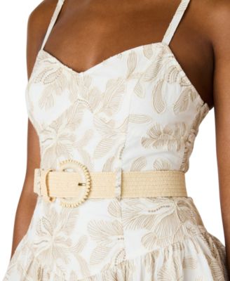 Raffia Floral Embroidered Belted Mini Dress
