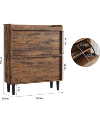 Wooden Shoe Cabinet with 2 Flip Drawers – Adjustable Shelf Shoe Organizer, Hidden Freestanding Shoe Storage for Entryway, Hallway, Living Room