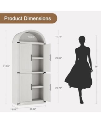 Arched Bookshelf with Doors, 71.4" Tall Farmhouse Bookcase with 15.83" Deep Shelves, Wooden Display Cabinet with Storage for Living Room