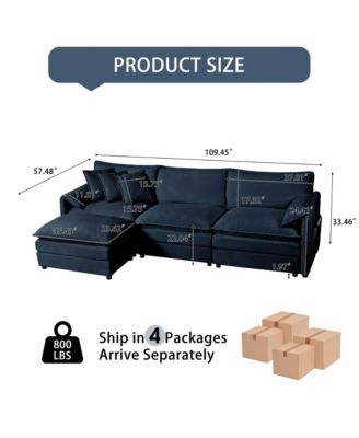 Modular Sectional Sofa , 3-Seater Comfy Cloud Couches with Movable Ottoman,  Chenille