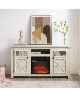 60.23"W Farmhouse Barn Door TV Stand with Fireplace Insert