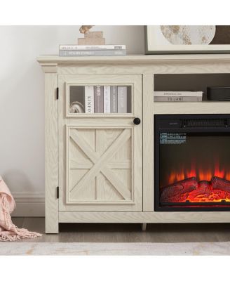 60.23"W Farmhouse Barn Door TV Stand with Fireplace Insert