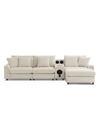 Streamdale 112" Corduroy Sectional Sofa w/ Bluetooth, Console, USB, Cup Holders, Storage
