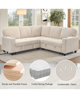 L-Shaped Sectional Sofa Bed with Pull-Out Bed & Storage