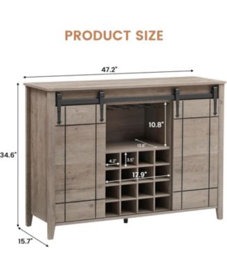 47 Inch Wine Bar Cabinet with Sliding Barn Door Buffet Sideboard Cabinet with 16 Bottle Wine Rack