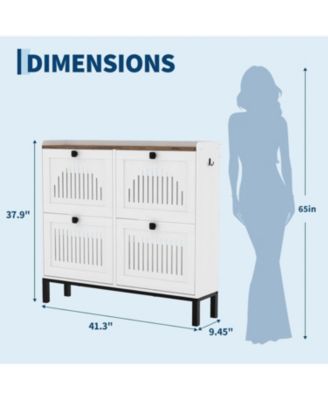 Shoe Cabinet with 4 Flip-Drawers, Wooden Entryway Storage Organizer with Adjustable Shelf, Hidden Shoe Rack for Hallway & Living Room,