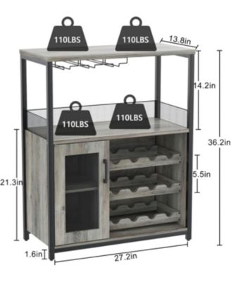 Wine Cabinet with Large Storage Space and Detachable Rack Small Sideboard and Buffet Cabinet with Mesh Door