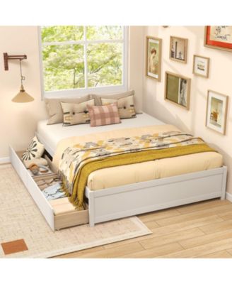 Queen Size Bed Frame with 2 Rolling Storage Drawers