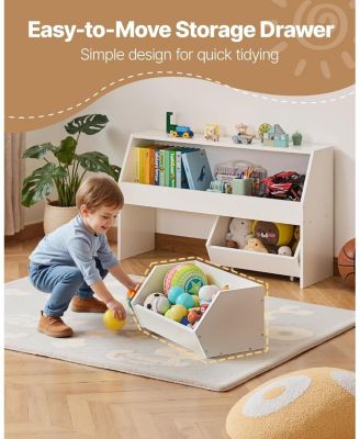 Wooden Kids Bookshelf, Toy Storage Cabinet with 2 Mobile Drawers, Storage Organizer for Nursery, Living Room and Preschool