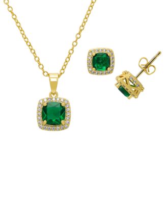 2-Pc. Lab Grown Emerald (1.48 ct. t.w.) and Lab Grown White Sapphire (0.5 ct. t.w.) Pendant Necklace and Stud Earrings Set in Sterling Silver