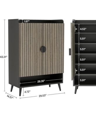 7-Tier Shoe Cabinet, Wooden Shoes Rack, Shoe Storage Organizer with Doors and Adjustable Shelves for Entryway, Hallway