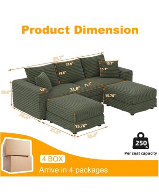 82.7" Plush Corduroy 3-Seat Sofa, Modern Comfy Upholstered Cloud Couch