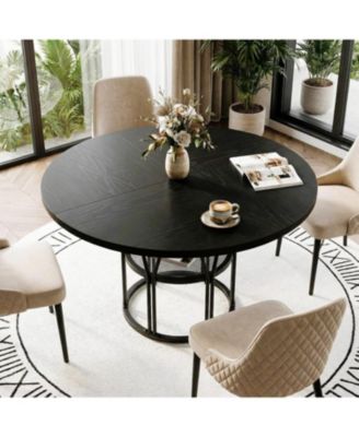 47" Round Dining Table with Storage, Sturdy Metal Frame Circle Dinner Table for Small Space, Apartment, Living Room