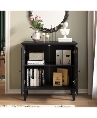 Streamdale Vintage Black 2-Door Display Cabinet with Floral Design