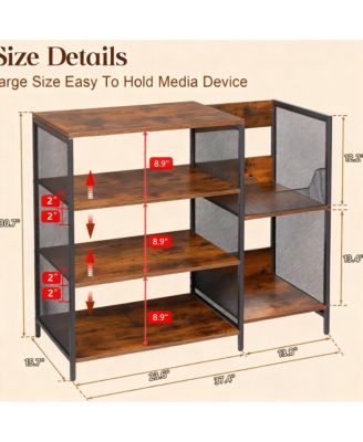 Rustic 6-Tier Media Cabinet with Adjustable Shelves and Record Holder