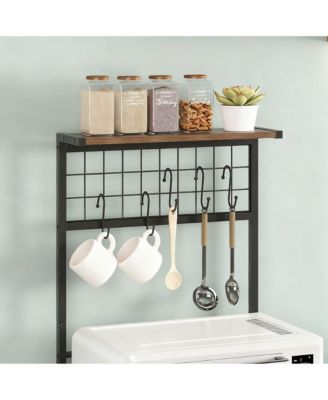 Space-Saving Slim Coffee Bar with 4 Shelves, 2 Drawers, 5 Hooks
