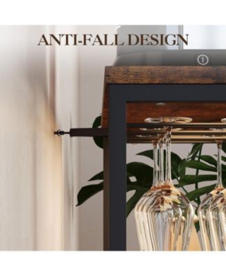 3-Tier Wine Bar Cabinet with LED Detachable Wine Rack and Storage Space Buffet Cabinet with Glass Holder and Mesh Door