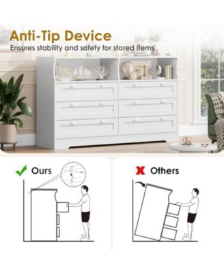 6 Drawer Dresser for Bedroom, with RGB LED Lights & Power Outlet, 55" Wide Chests of Drawers Dresser TV Stand for 55 Inch TV, for Living Room