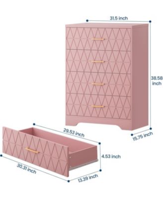 Tall 4 Drawer Dresser, Wooden Storage Chest with Metal Handles for Bedroom, Living Room