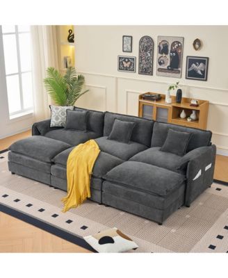Oversized Deep Seat Sectional Cloud Sofa Sleeper with 3 Ottomans & Soft Pillows, Modular Couch Bed, DIY Combination