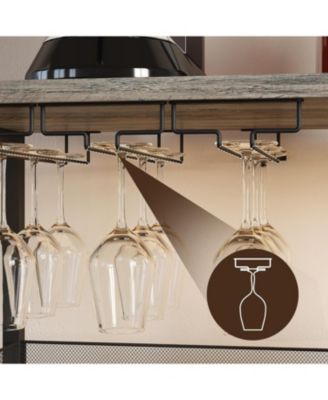 3-Tier Wine Bar Cabinet with LED Detachable - Buffet Cabinet with Glass Holder and Mesh Door for Kitchen Living Room and Bar