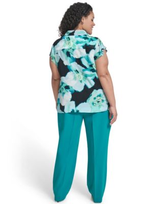 Plus Size Collared Neck Short-Sleeve Top