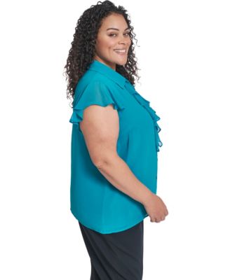 Plus Size Collared Neck Short-Sleeve Top
