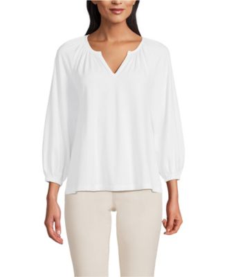 Women's Lightweight Jersey 3/4 Sleeve Notch Neck Gather Blouse