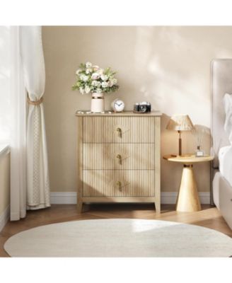 2Pcs Fluted Nightstand, 27.5" Wide Bedside Table with 3 Large Storage Drawers, Modern Nightstand with Metal Handle, Wooden End Table