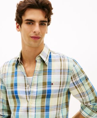 Men's Linen-Blend Madras Check Regular-Fit Shirt