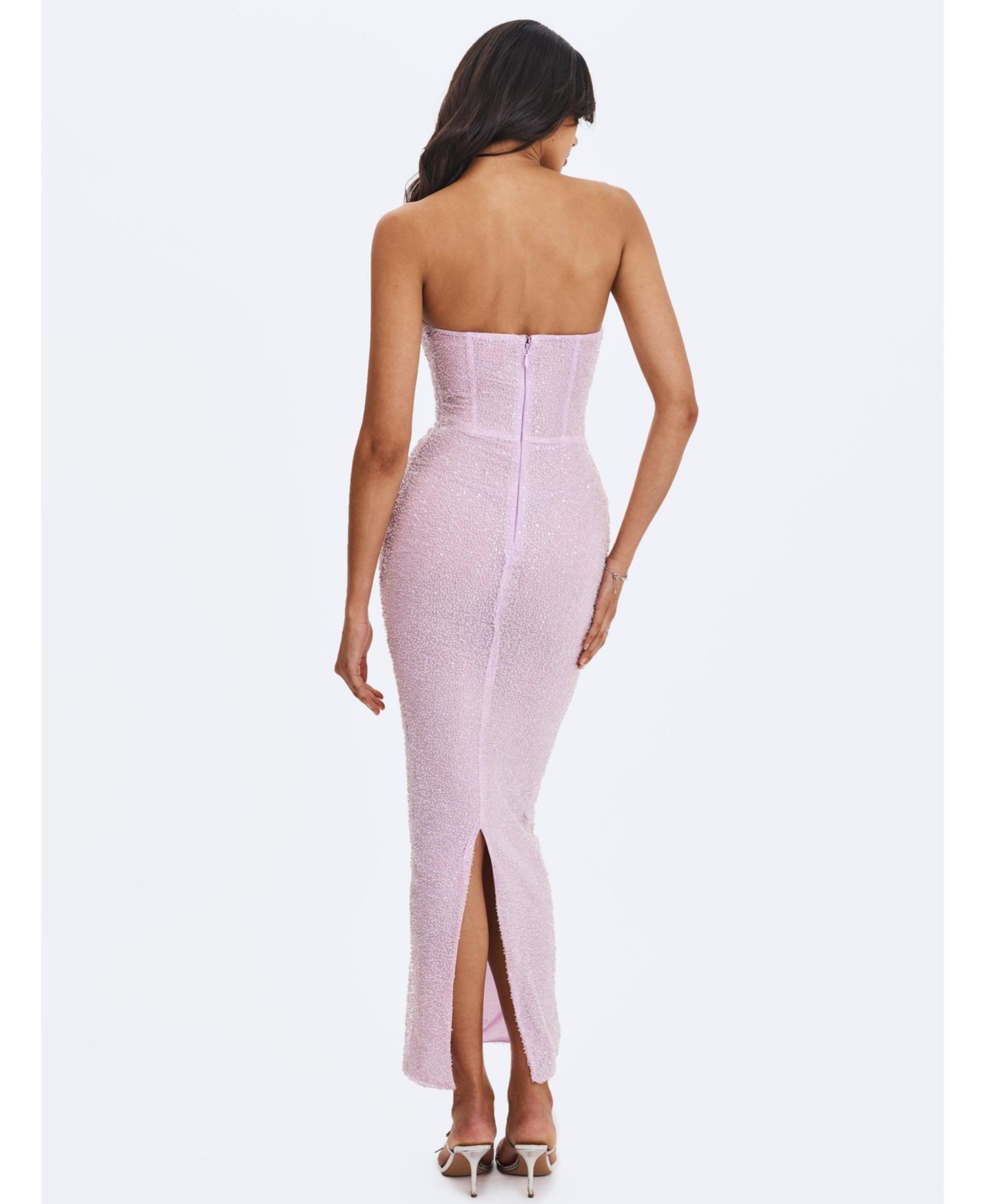 Women's Raylee Beaded Mesh Strapless Sheath Maxi Dress