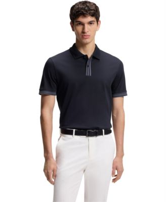 Men's Mercerized-Cotton Striped Trim Polo Shirt