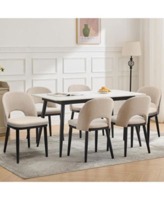 Wooden Dining Chairs Set of 6, Modern Fabric Upholstered Dining Room Chair, Large Dining Room Kitchen Chairs with High Back & Deep Seat