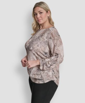 Plus Size Boat Neck Long-Sleeve Top