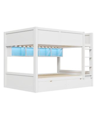 Full XL over Full XL Bunk Bed with Storage, LED, 2 Drawers