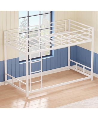  Twin Over Twin Metal Bunk Bed with Guard Rails & Ladder, Space-Saving