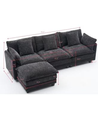 3-Seat Storage Ottoman Sectional Couch, L-Shaped Bench with Footrest