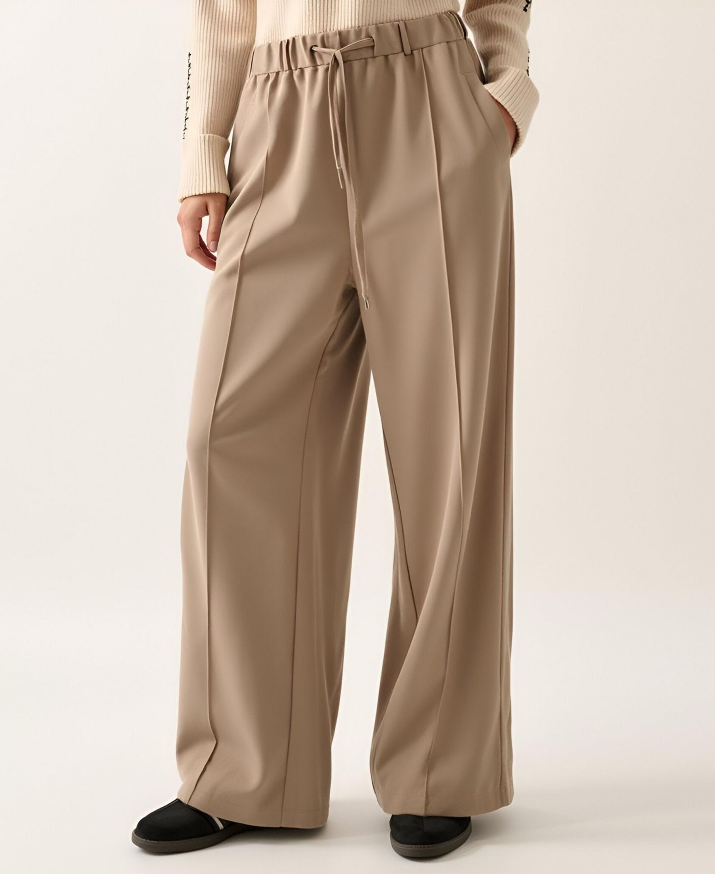 Женские брюки Modenaire High-Rise Wide-Leg Drawstring, цвет: Хаки — фото 4