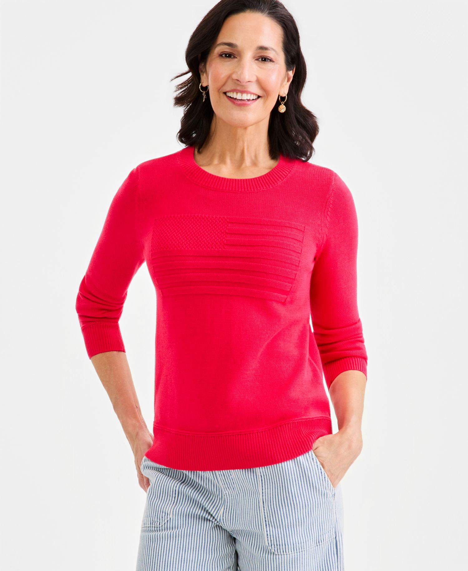 Style & Co Women's Cotton Crewneck Flag Sweater