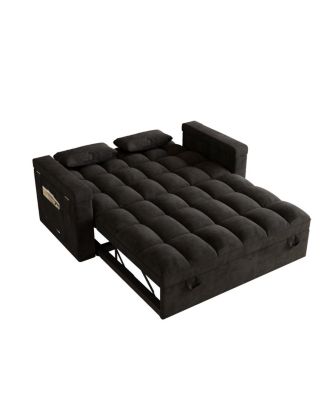 65-inch 3-in-1 foldable sofa bed with table, storage armrests, velvet finish